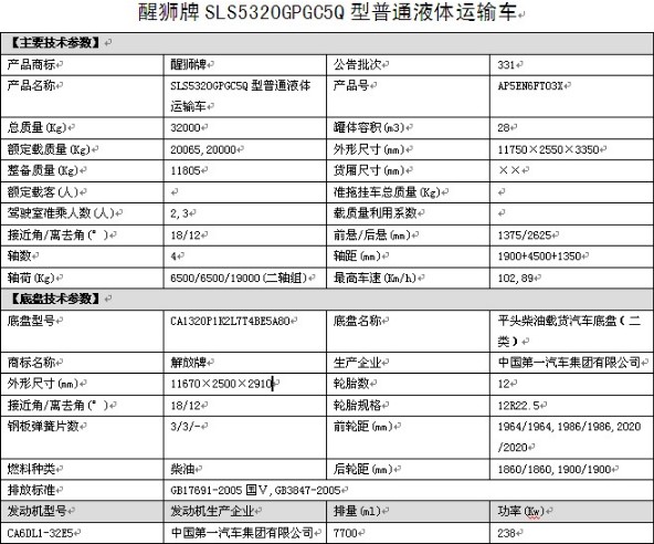 SLS5320GPGC5Q型普通液體運(yùn)輸車整車技術(shù)參數(shù) SLS5320GPGC5Q型普通液體運(yùn)輸車整車技術(shù)參數(shù)